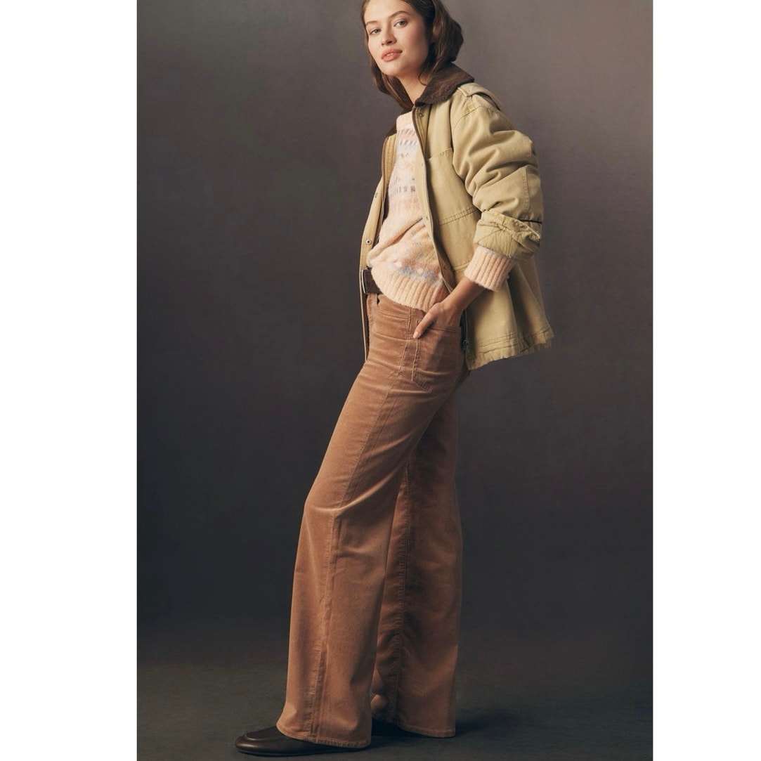 Anthropologie Pilcro Austyn High-Rise Wide-Leg Jeans In Coffee Latte Corduroy
